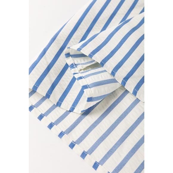 Sky Blue Stripe Knotted Bracelet Sleeve Notched Mini Dress - Size US 16-18 - Picture 9 of 9